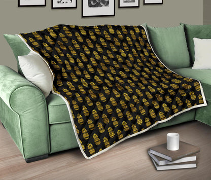 Pineapple Gold Tribal Style Print Premium Quilt-JTAMIGO.COM