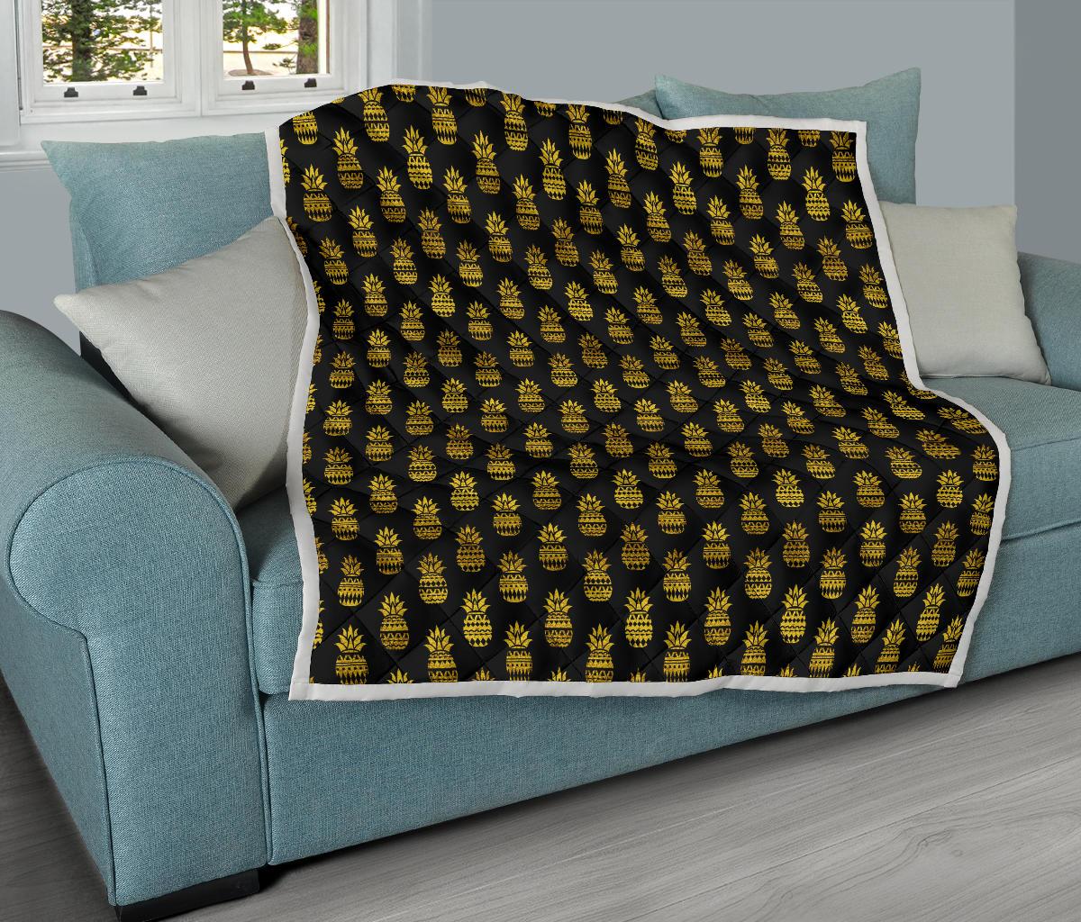Pineapple Gold Tribal Style Print Premium Quilt-JTAMIGO.COM