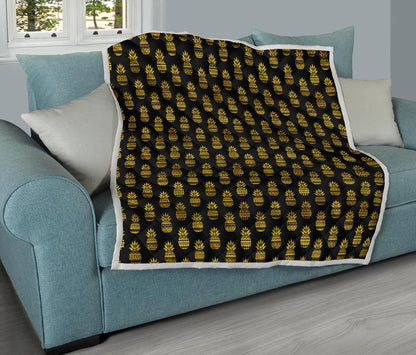 Pineapple Gold Tribal Style Print Premium Quilt-JTAMIGO.COM
