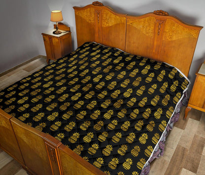 Pineapple Gold Tribal Style Print Premium Quilt-JTAMIGO.COM
