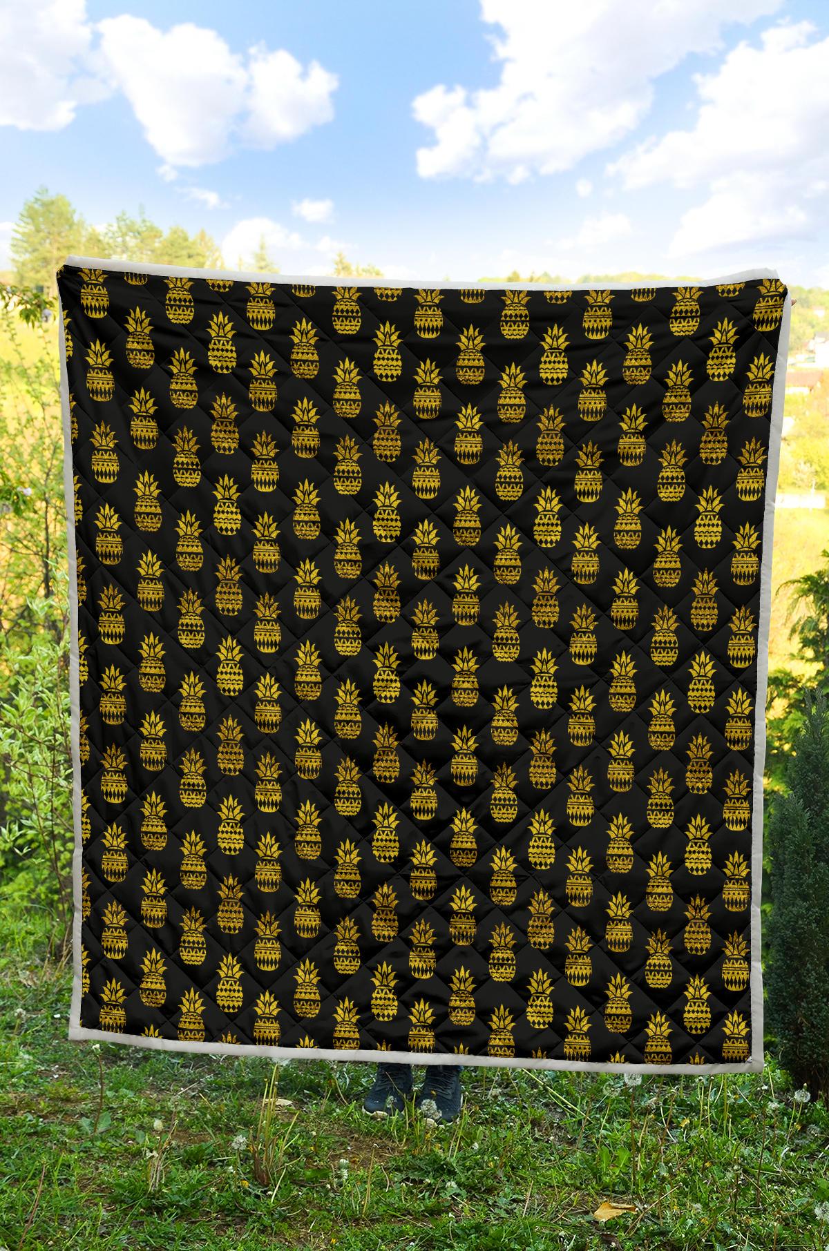 Pineapple Gold Tribal Style Print Premium Quilt-JTAMIGO.COM
