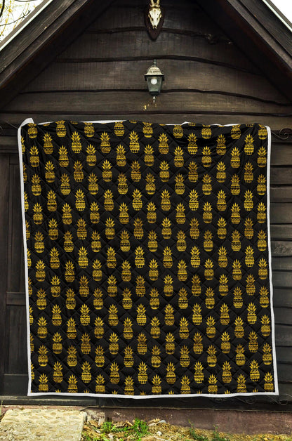 Pineapple Gold Tribal Style Print Premium Quilt-JTAMIGO.COM