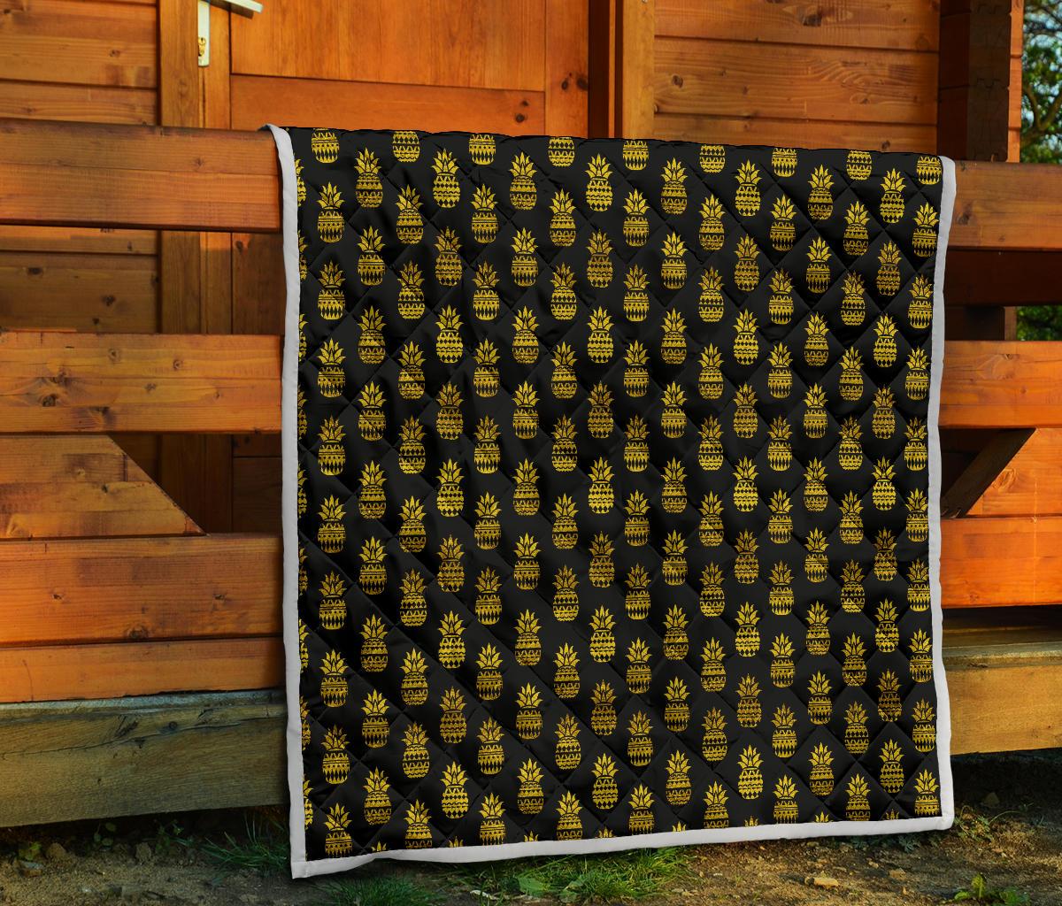 Pineapple Gold Tribal Style Print Premium Quilt-JTAMIGO.COM