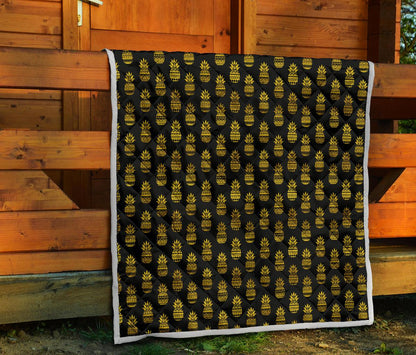 Pineapple Gold Tribal Style Print Premium Quilt-JTAMIGO.COM