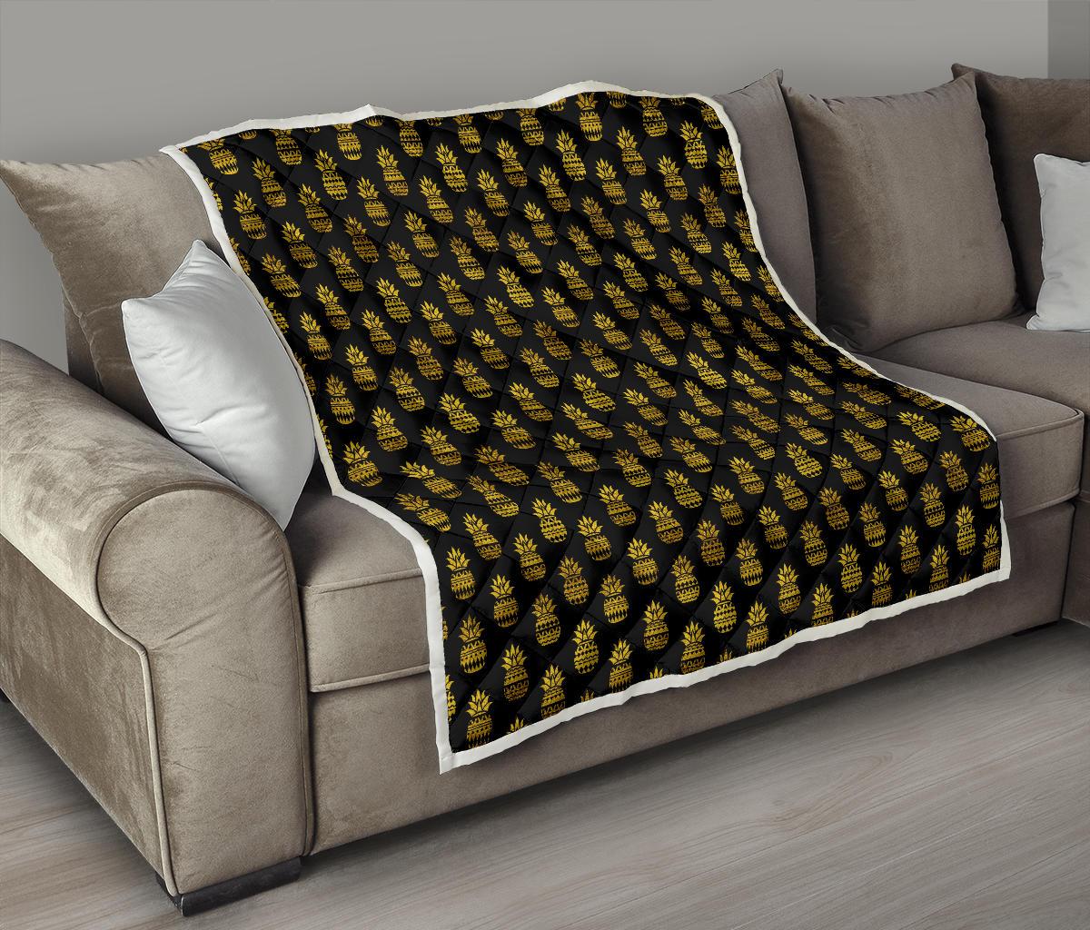 Pineapple Gold Tribal Style Print Premium Quilt-JTAMIGO.COM