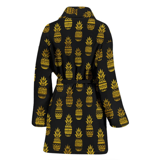 Pineapple Gold Tribal Style Print Women Bath Robe-JTAMIGO.COM