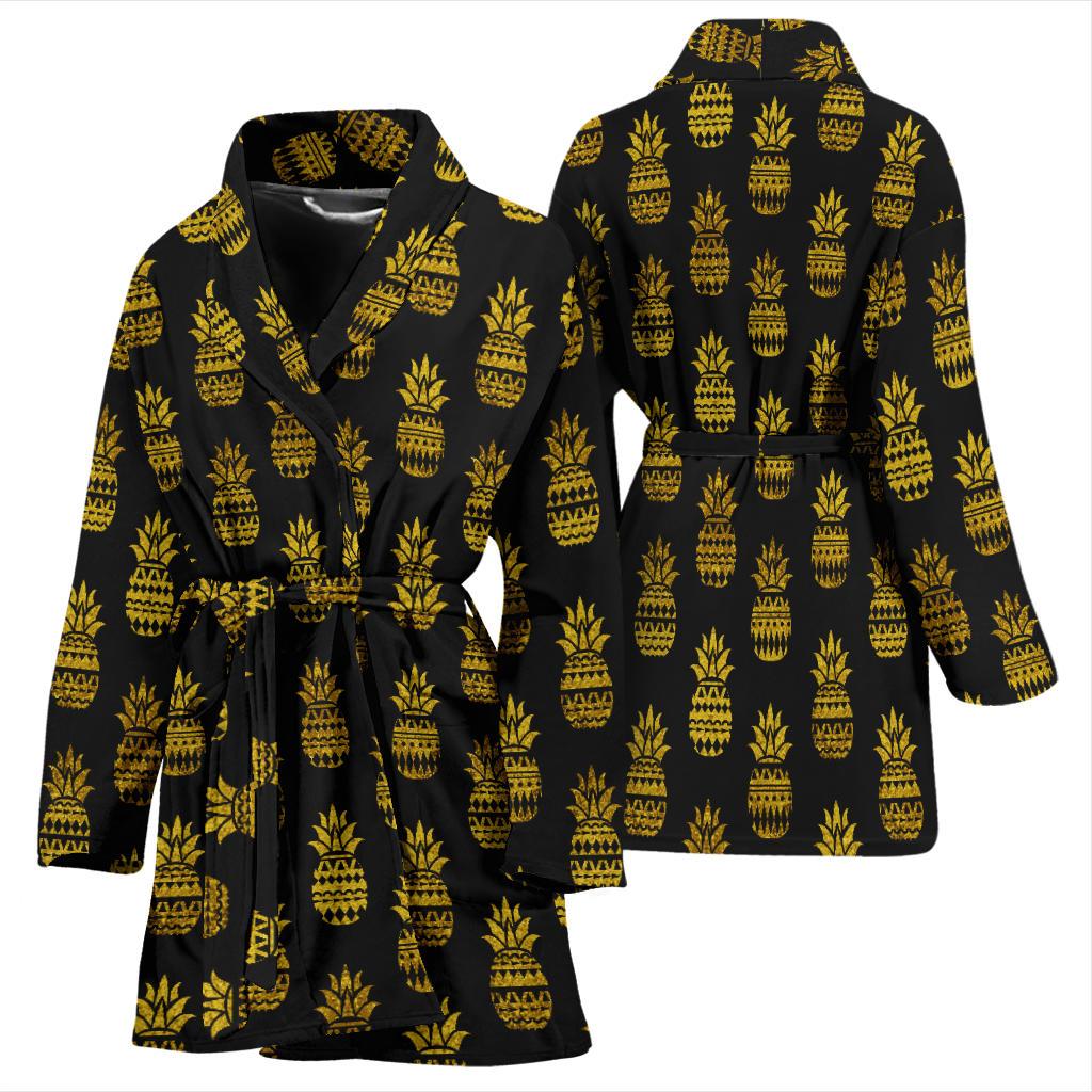 Pineapple Gold Tribal Style Print Women Bath Robe-JTAMIGO.COM
