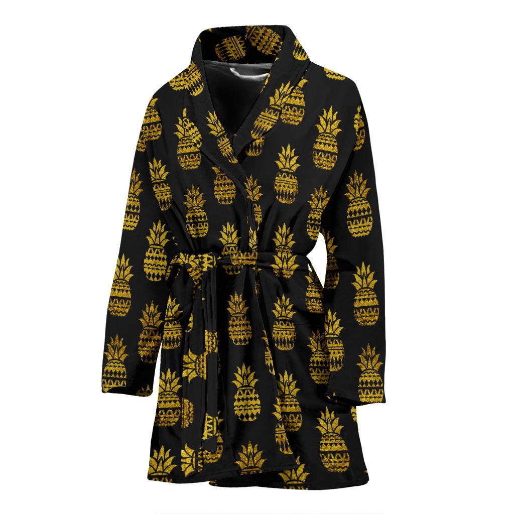Pineapple Gold Tribal Style Print Women Bath Robe-JTAMIGO.COM