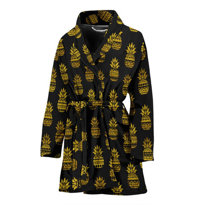Pineapple Gold Tribal Style Print Women Bath Robe-JTAMIGO.COM