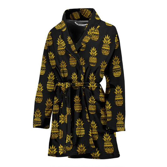 Pineapple Gold Tribal Style Print Women Bath Robe-JTAMIGO.COM