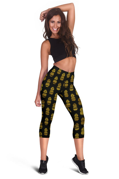 Pineapple Gold Tribal Style Print Women Capris