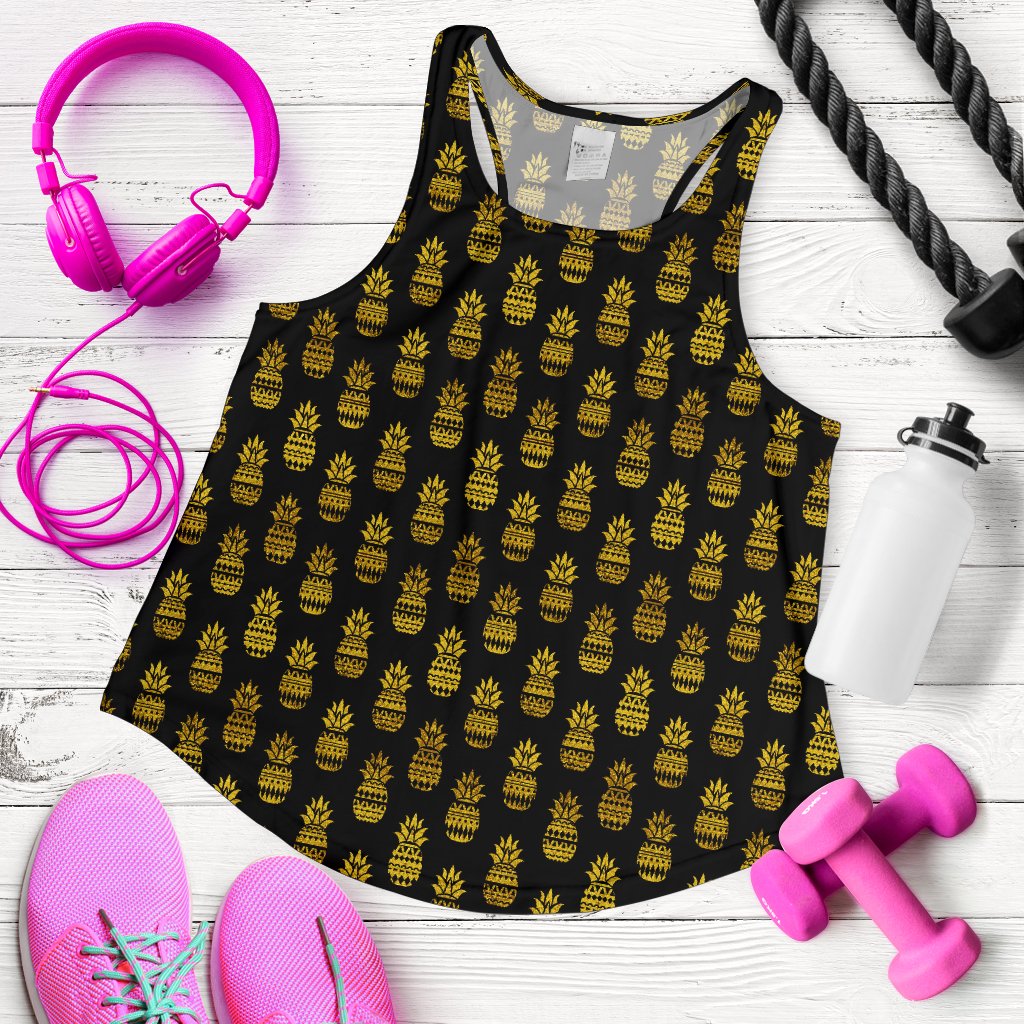 Pineapple Gold Tribal Style Print Women Racerback Tank Top