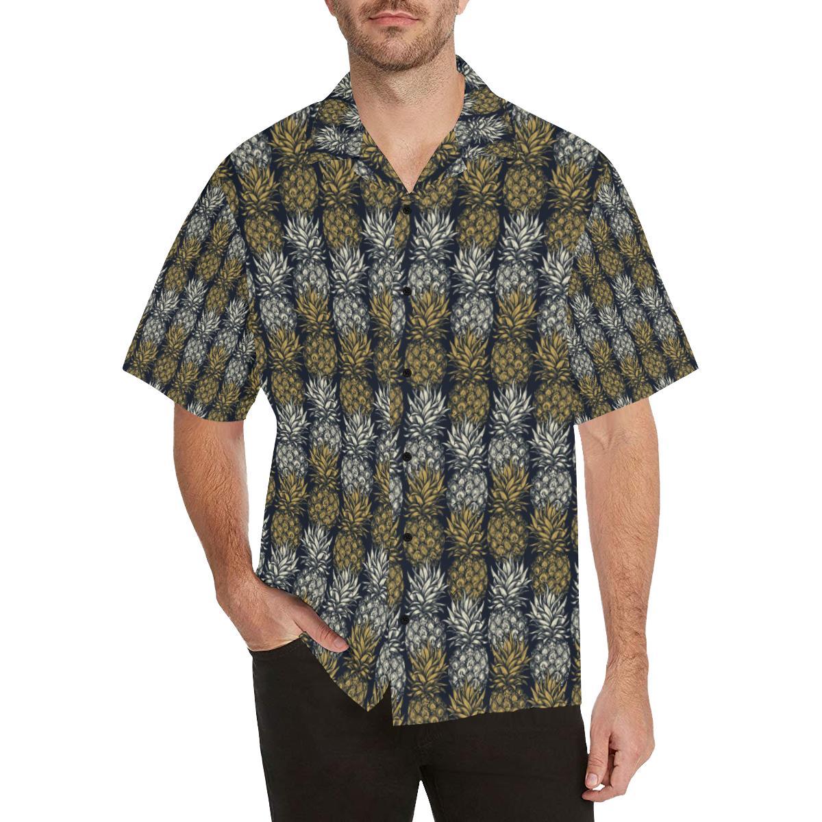 Pineapple Print Design Pattern Men Aloha Hawaiian Shirt