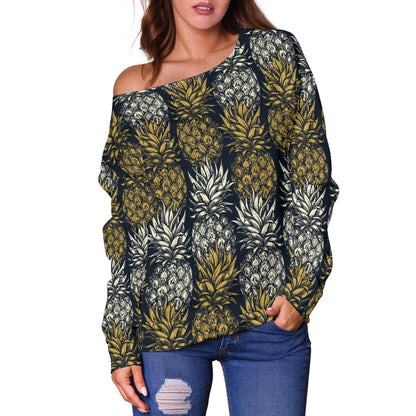 Pineapple Print Design Pattern Off Shoulder Sweatshirt