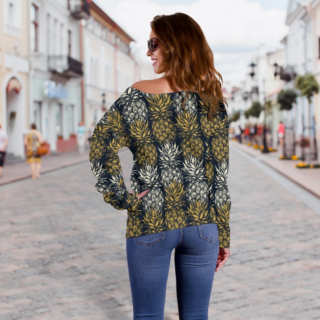 Pineapple Print Design Pattern Off Shoulder Sweatshirt