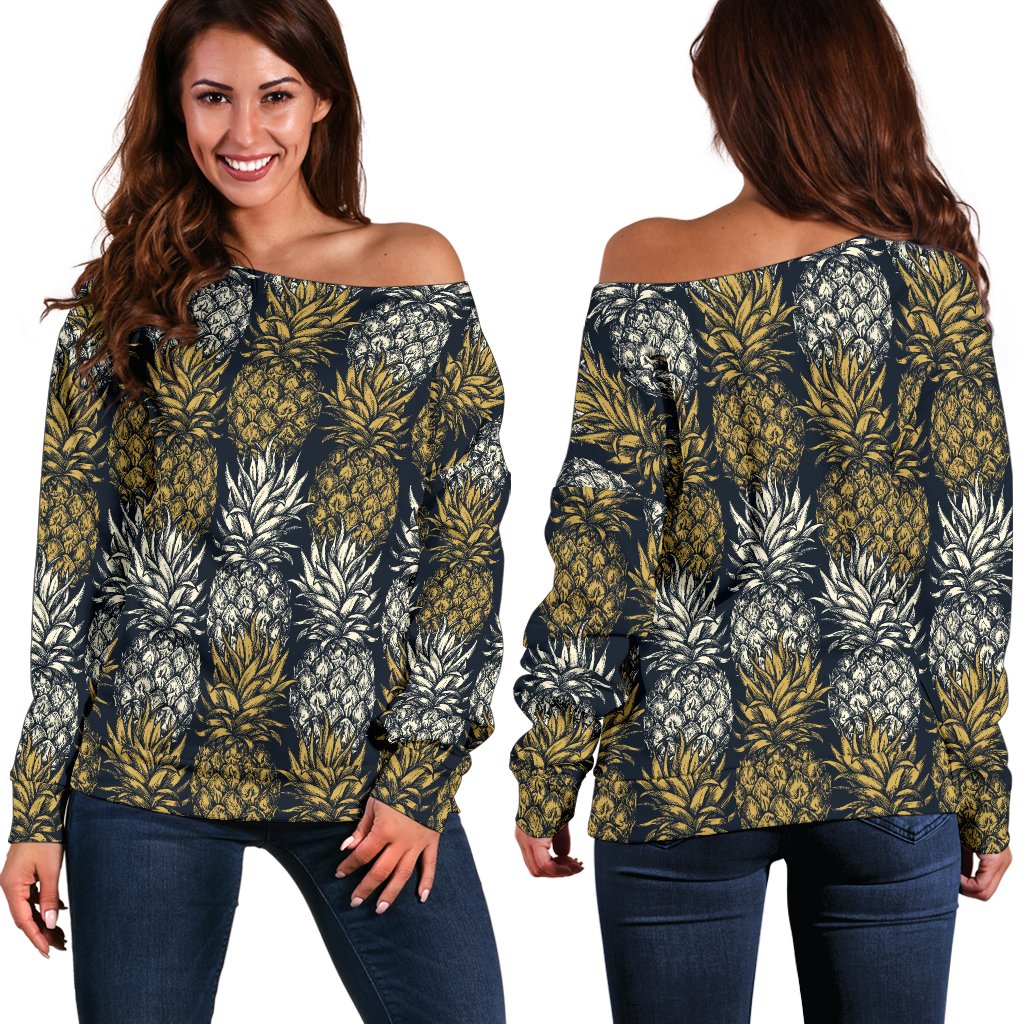 Pineapple Print Design Pattern Off Shoulder Sweatshirt