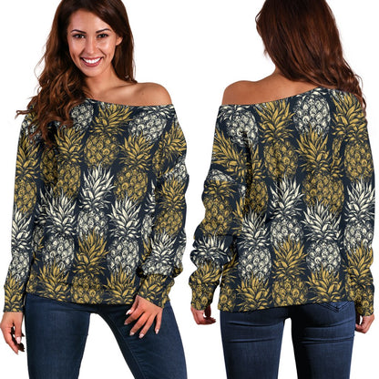 Pineapple Print Design Pattern Off Shoulder Sweatshirt