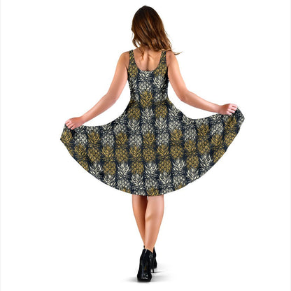 Pineapple Print Design Pattern Sleeveless Dress
