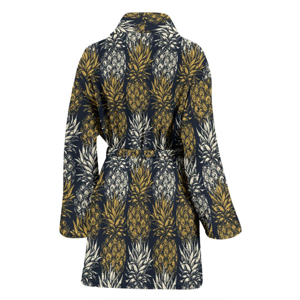 Pineapple Print Design Pattern Women Bath Robe-JTAMIGO.COM