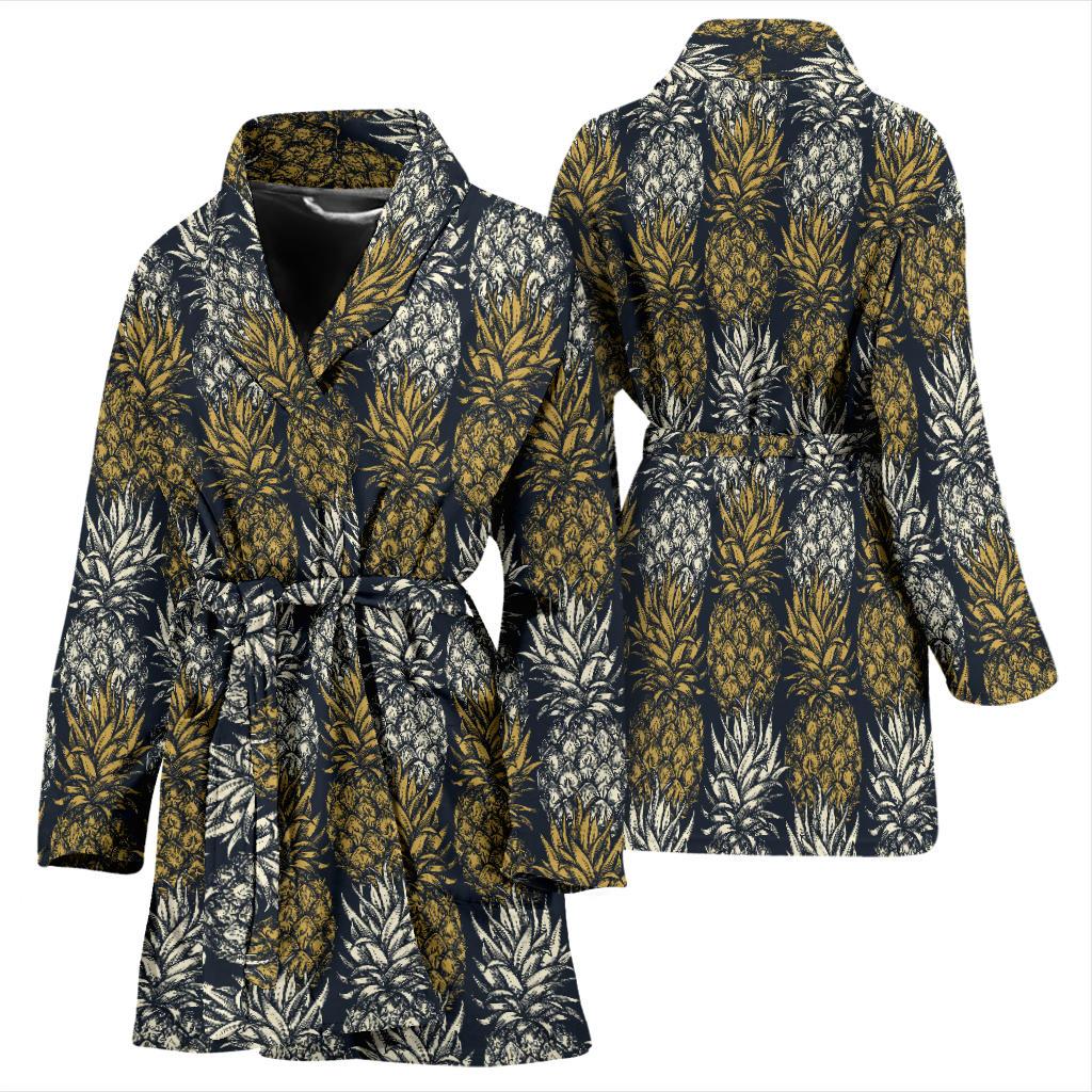 Pineapple Print Design Pattern Women Bath Robe-JTAMIGO.COM