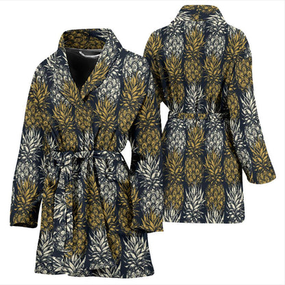 Pineapple Print Design Pattern Women Bath Robe-JTAMIGO.COM
