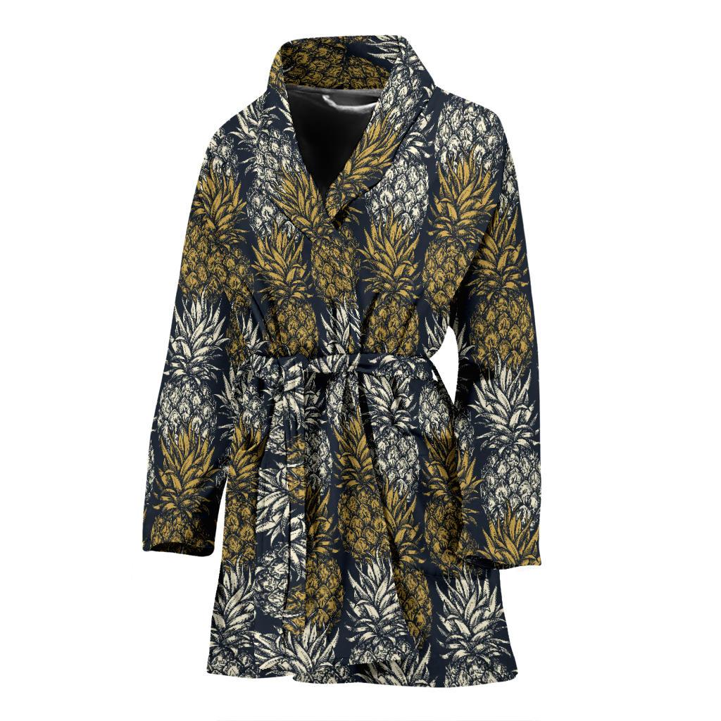 Pineapple Print Design Pattern Women Bath Robe-JTAMIGO.COM