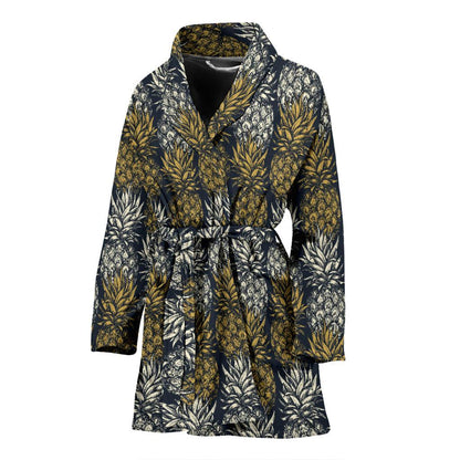 Pineapple Print Design Pattern Women Bath Robe-JTAMIGO.COM