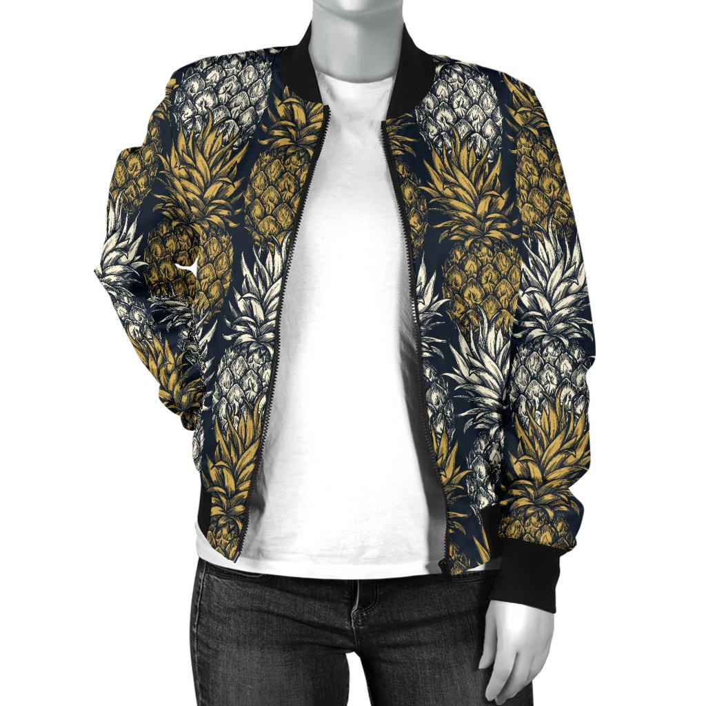 Pineapple Print Design Pattern Women Casual Bomber Jacket