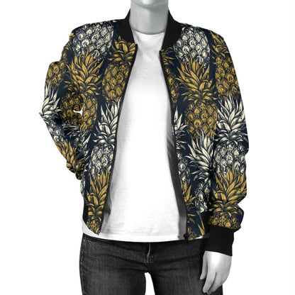 Pineapple Print Design Pattern Women Casual Bomber Jacket