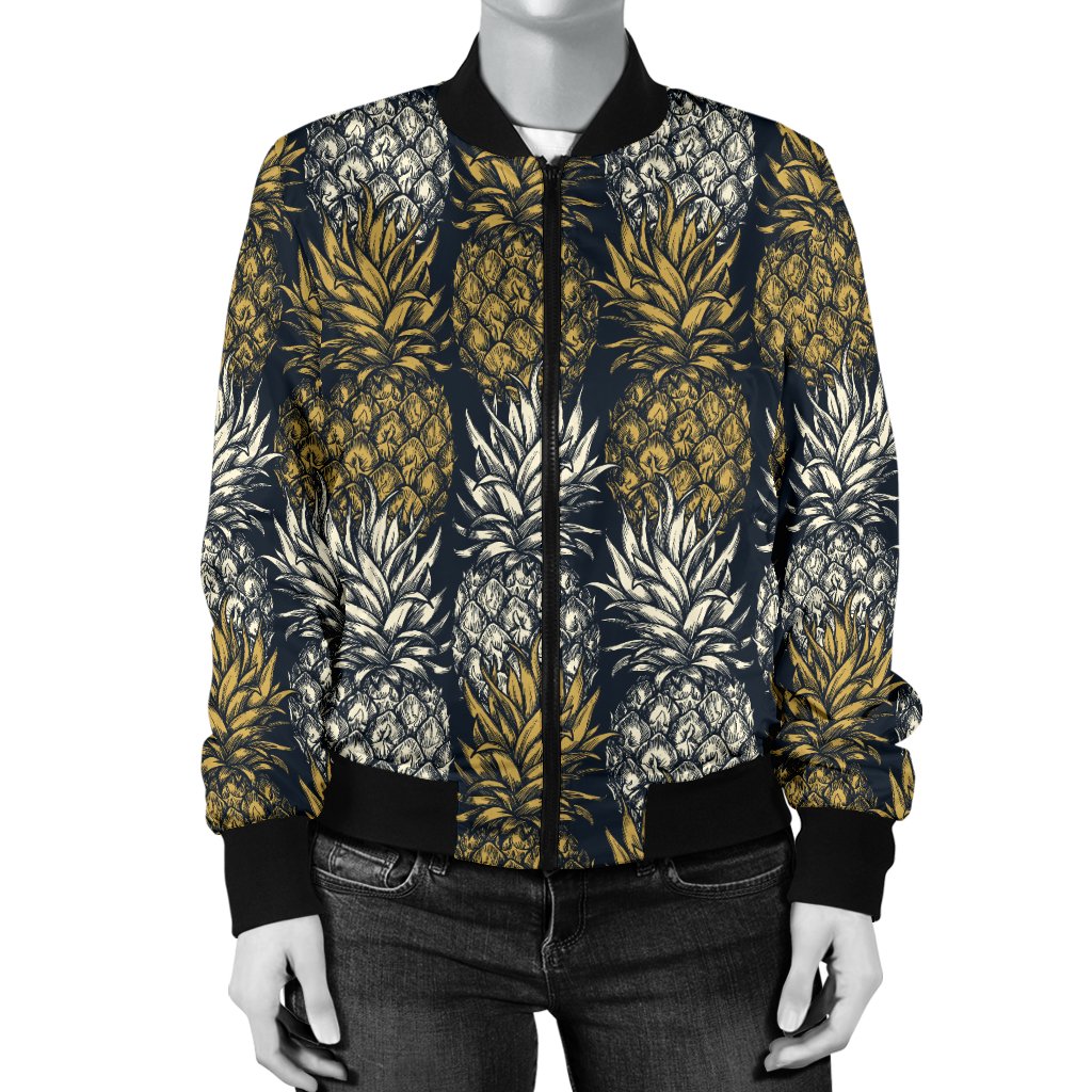 Pineapple Print Design Pattern Women Casual Bomber Jacket
