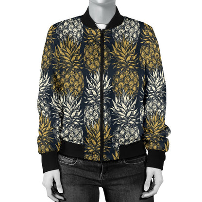 Pineapple Print Design Pattern Women Casual Bomber Jacket