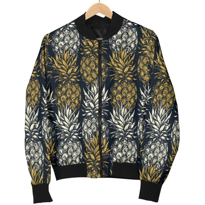 Pineapple Print Design Pattern Women Casual Bomber Jacket