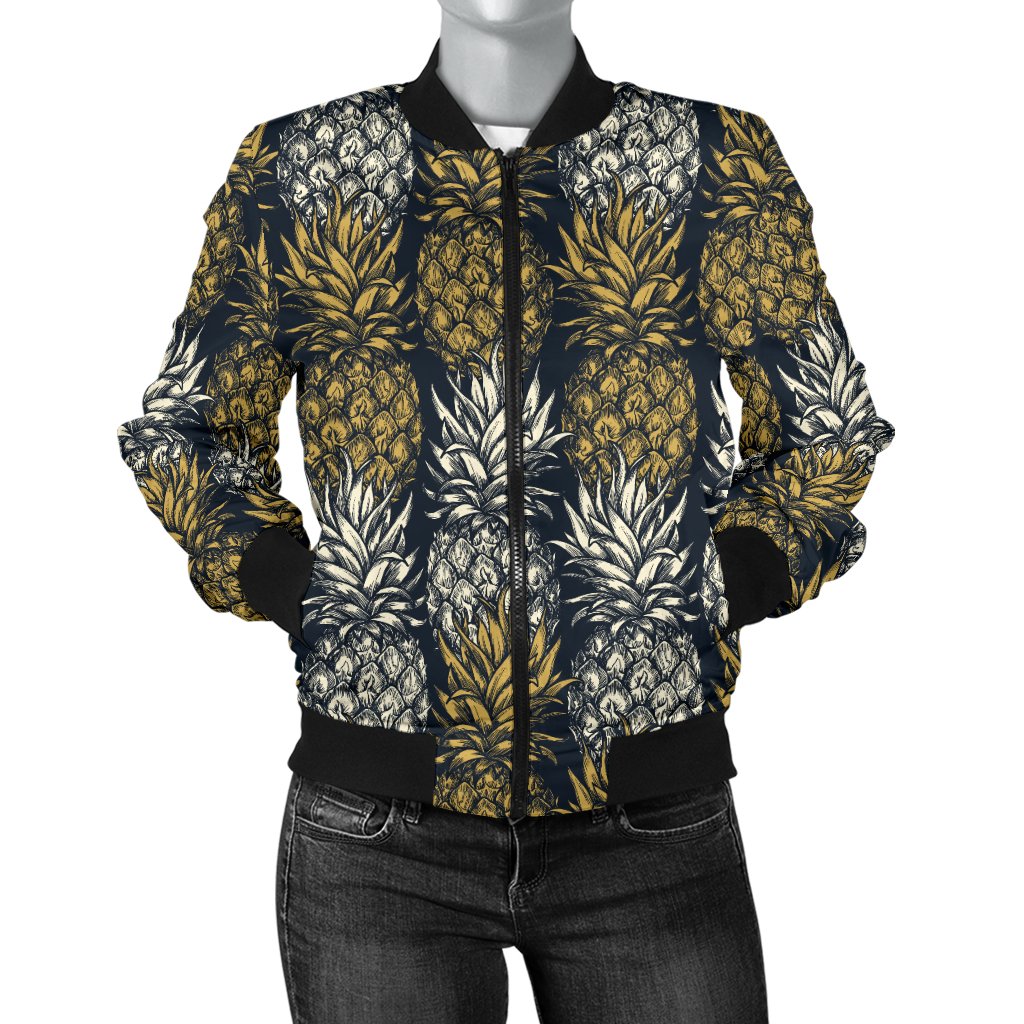 Pineapple Print Design Pattern Women Casual Bomber Jacket