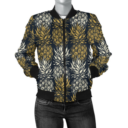 Pineapple Print Design Pattern Women Casual Bomber Jacket