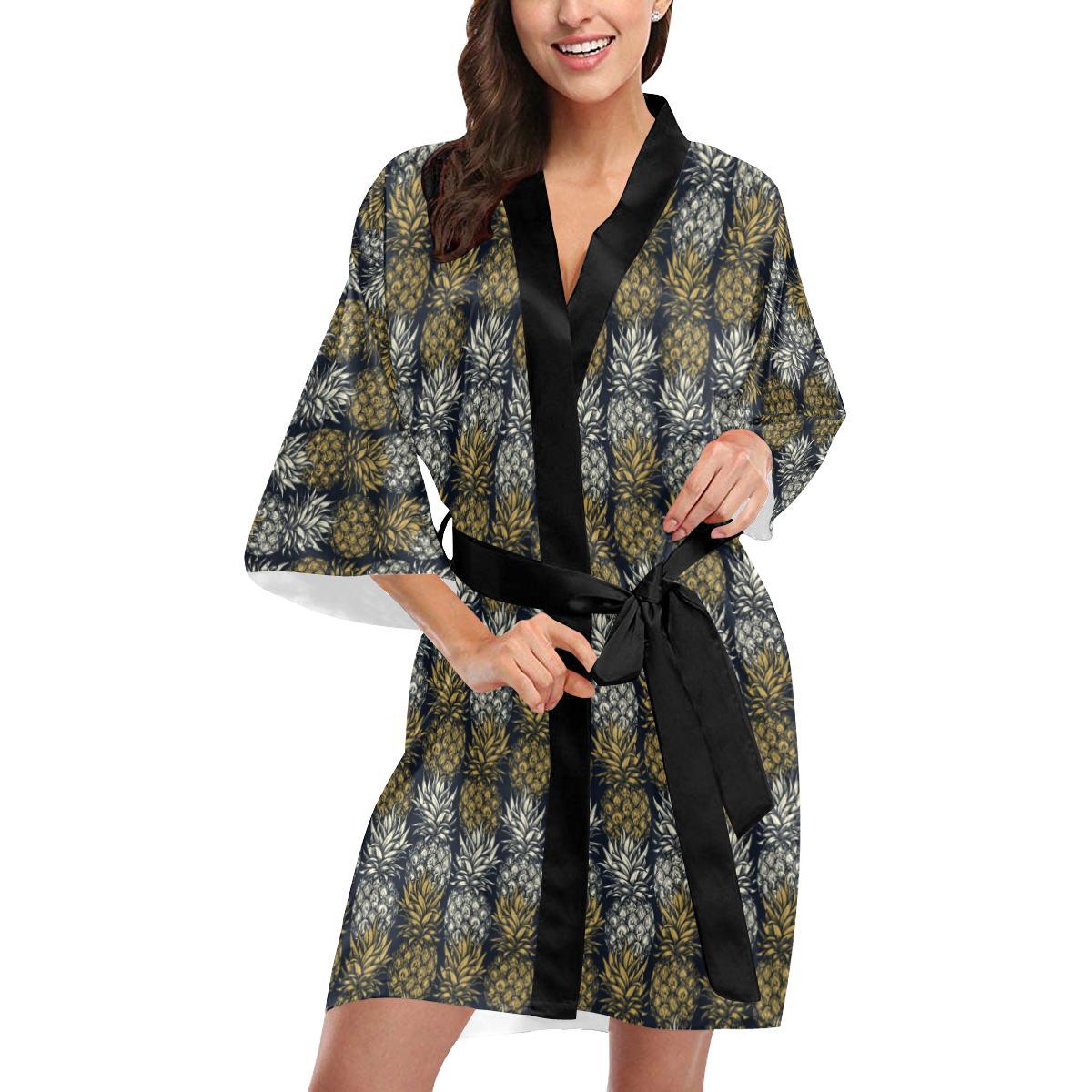 Pineapple Print Design Pattern Women Short Kimono Robe