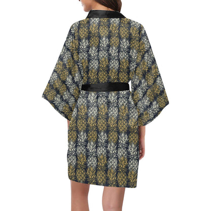 Pineapple Print Design Pattern Women Short Kimono Robe