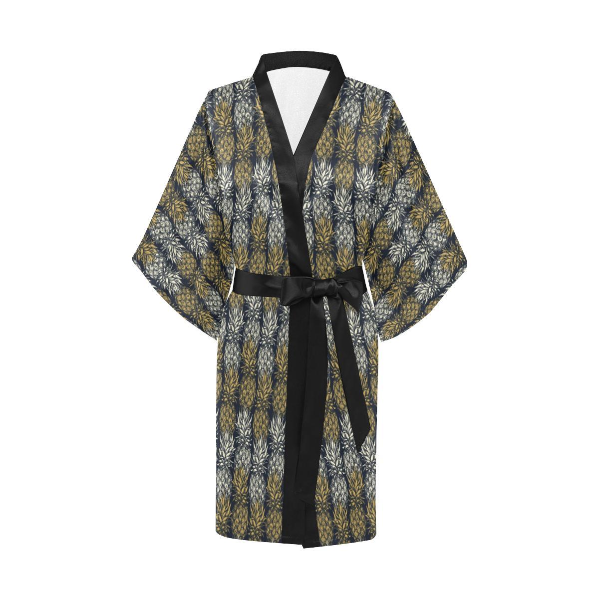 Pineapple Print Design Pattern Women Short Kimono Robe