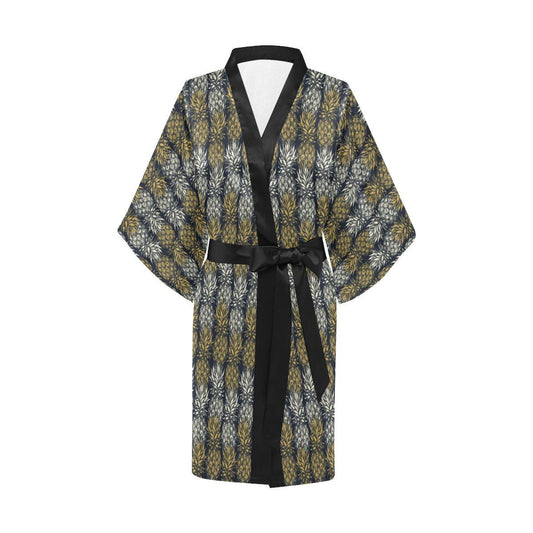 Pineapple Print Design Pattern Women Short Kimono Robe