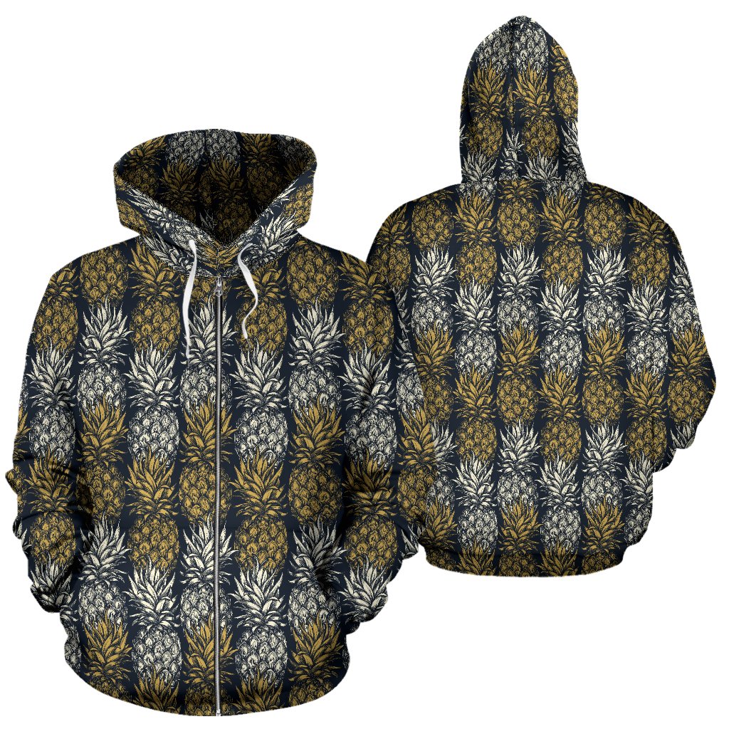 Pineapple Print Design Pattern Zip Up Hoodie