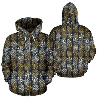 Pineapple Print Design Pattern Zip Up Hoodie