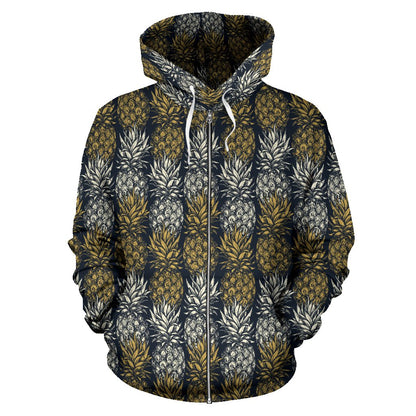 Pineapple Print Design Pattern Zip Up Hoodie