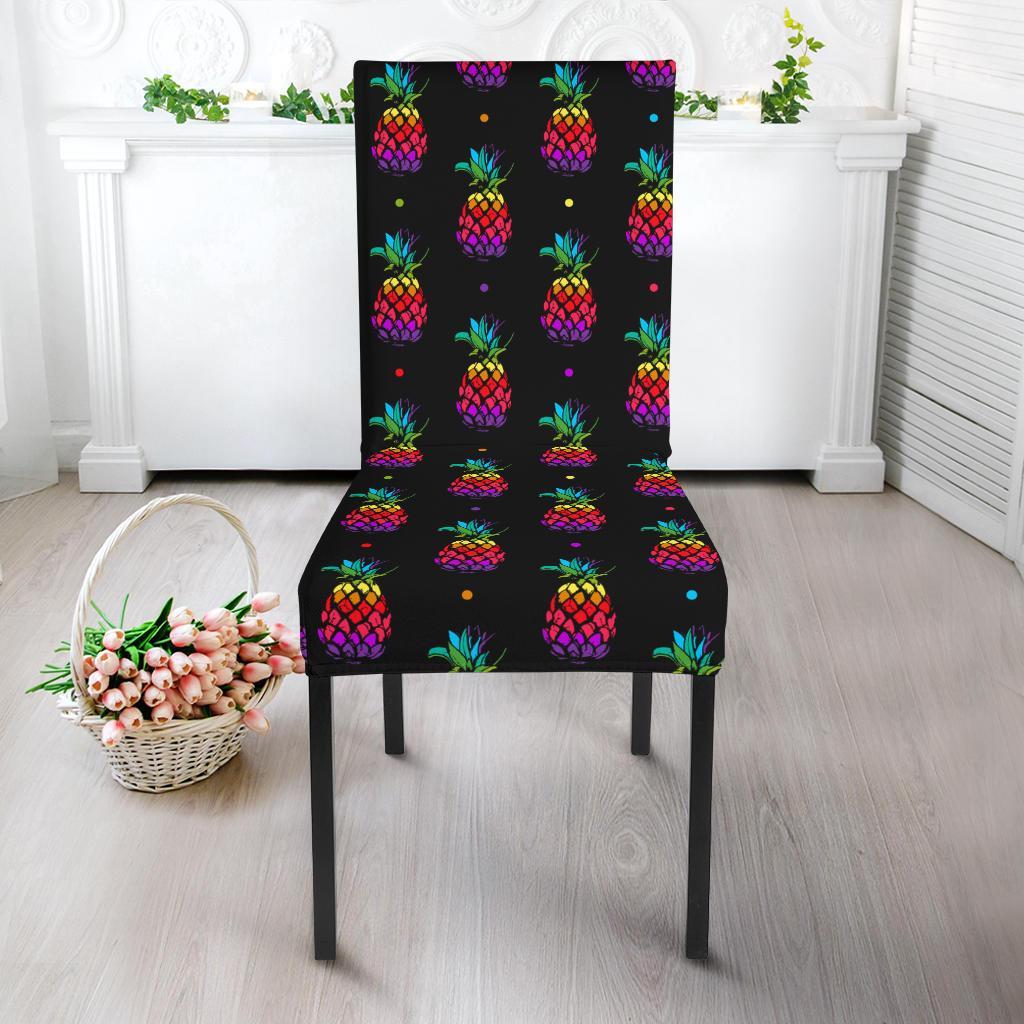 Pineapple Rainbow Dot Print Dining Chair Slipcover-JTAMIGO.COM