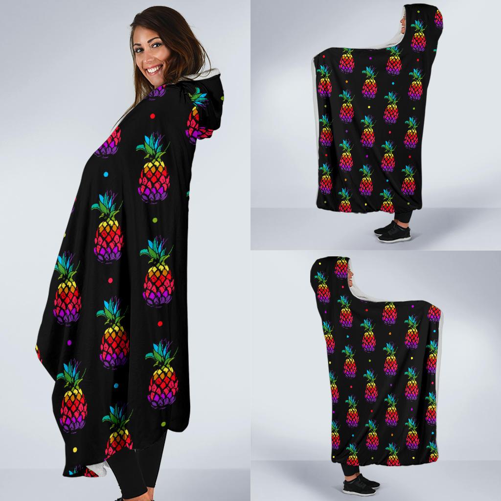 Pineapple Rainbow Dot Print Hooded Blanket-JTAMIGO.COM