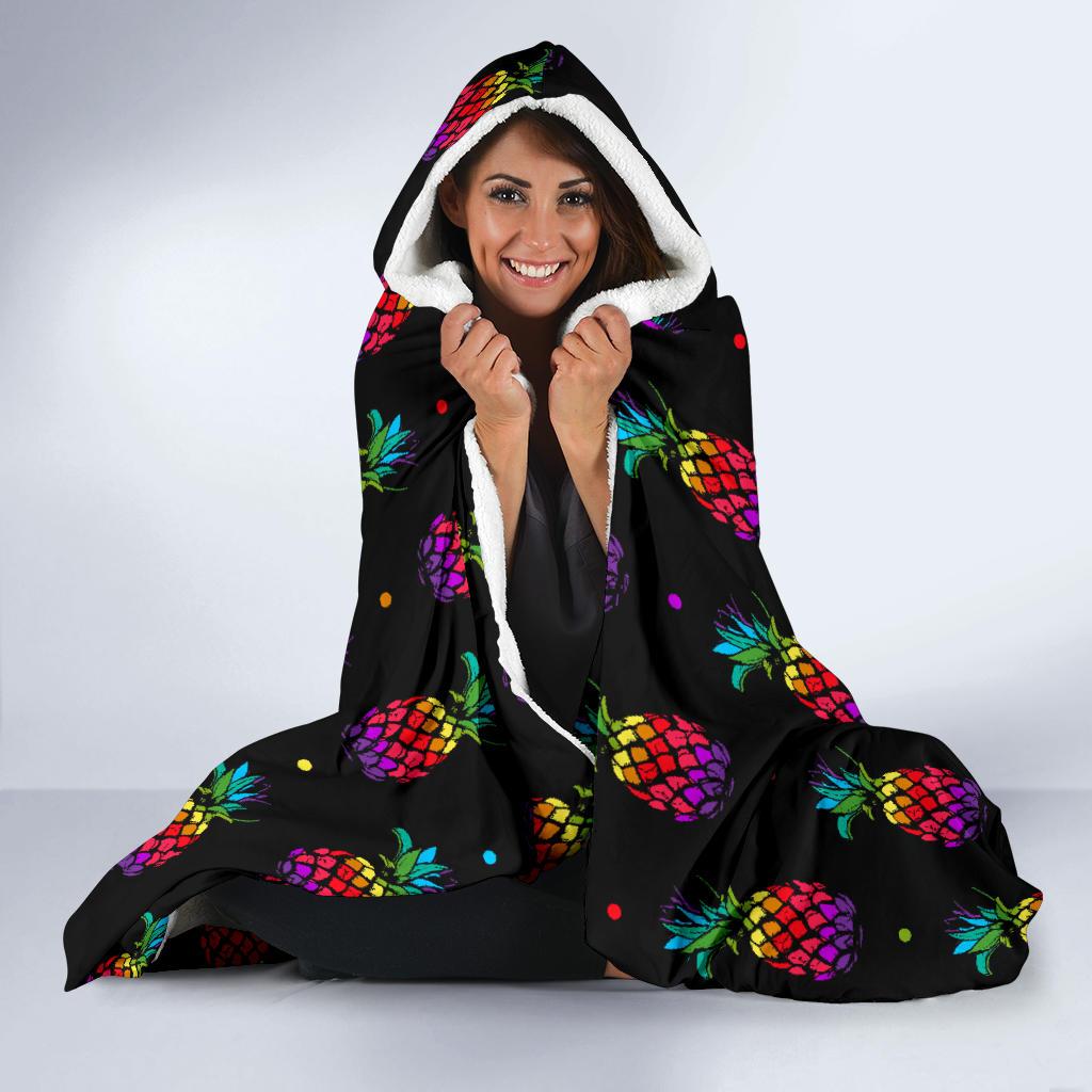 Pineapple Rainbow Dot Print Hooded Blanket-JTAMIGO.COM