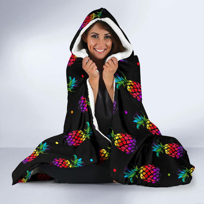 Pineapple Rainbow Dot Print Hooded Blanket-JTAMIGO.COM