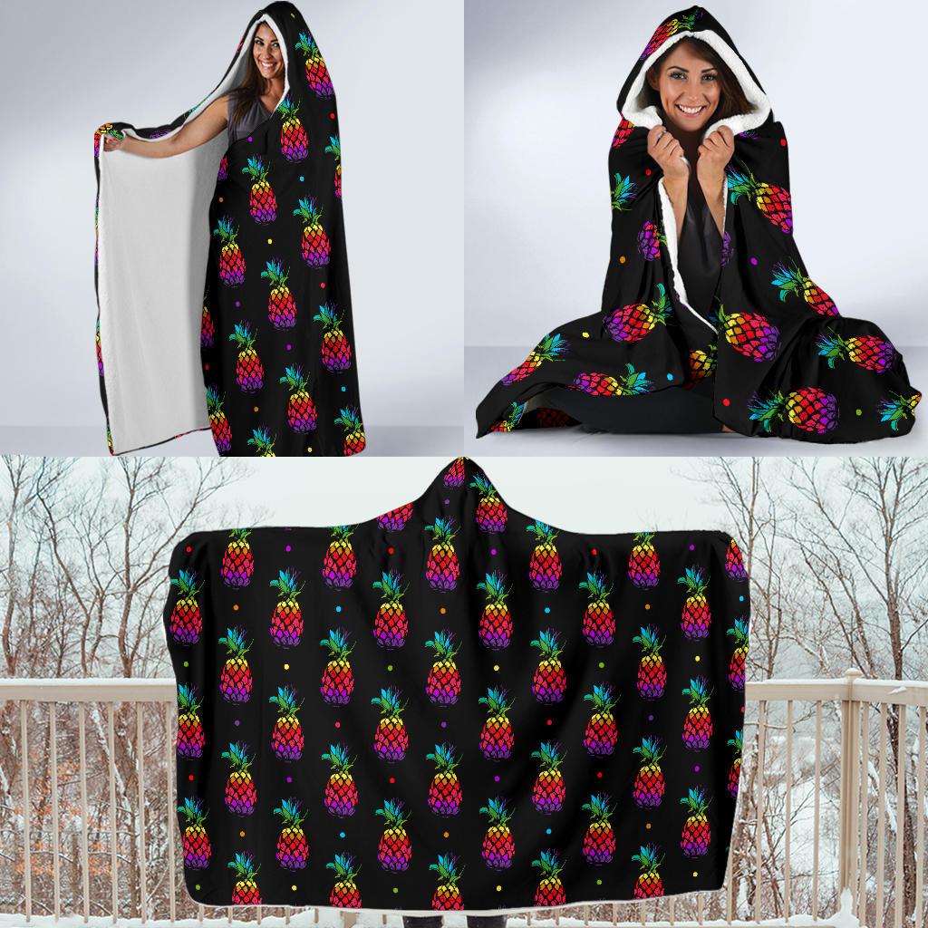 Pineapple Rainbow Dot Print Hooded Blanket-JTAMIGO.COM
