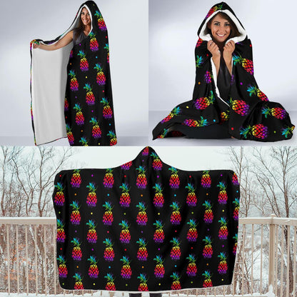 Pineapple Rainbow Dot Print Hooded Blanket-JTAMIGO.COM
