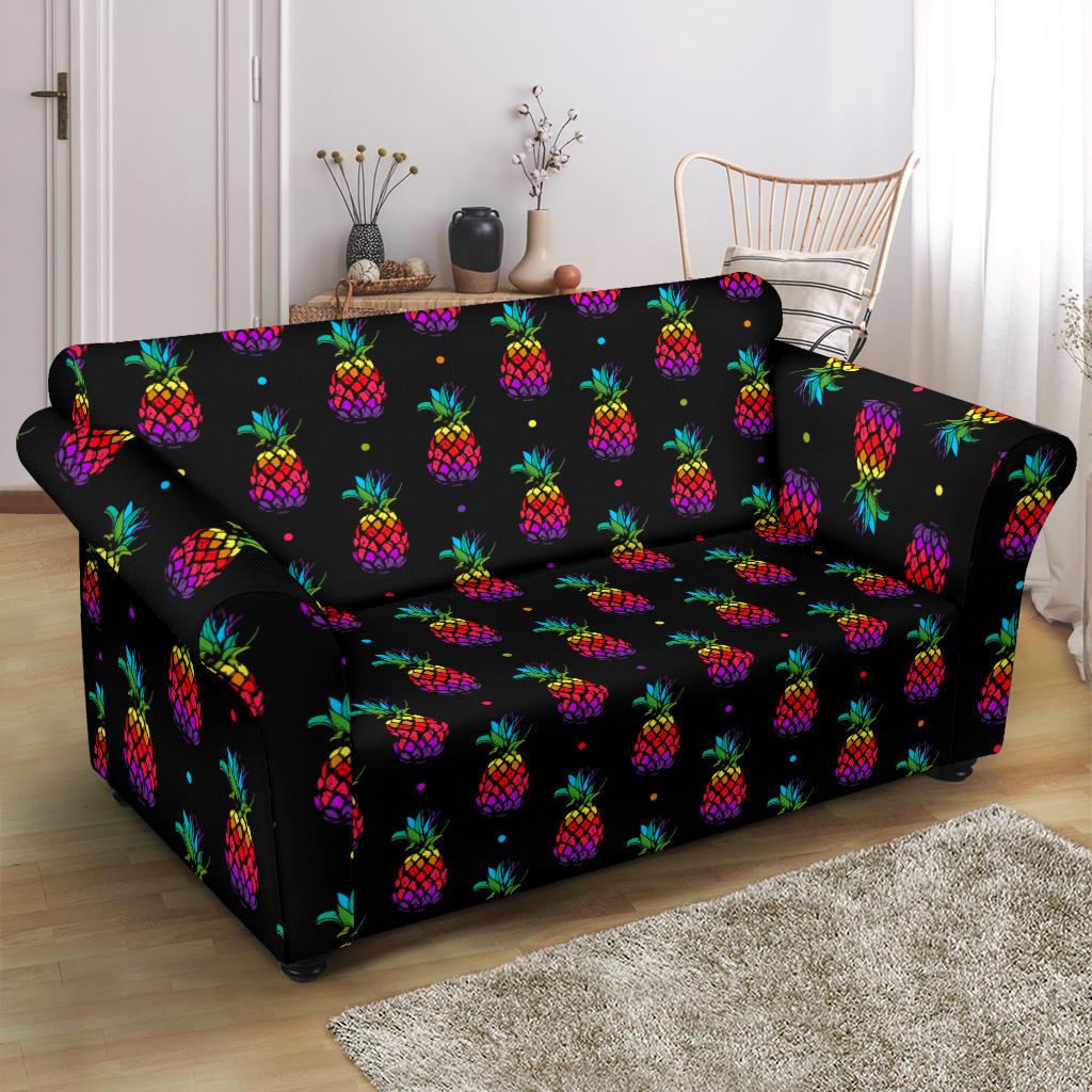 Pineapple Rainbow Dot Print Loveseat Slipcover-JTAMIGO.COM