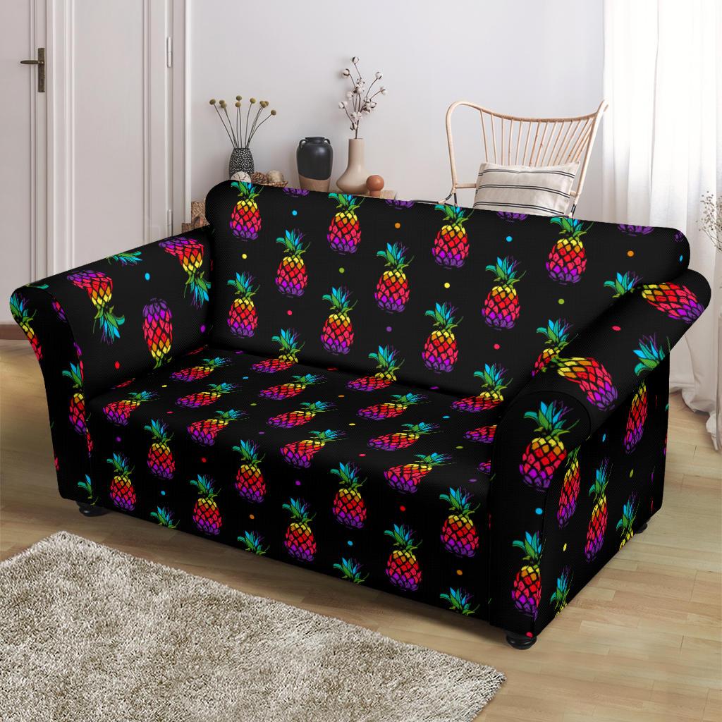 Pineapple Rainbow Dot Print Loveseat Slipcover-JTAMIGO.COM