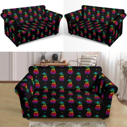 Pineapple Rainbow Dot Print Loveseat Slipcover-JTAMIGO.COM